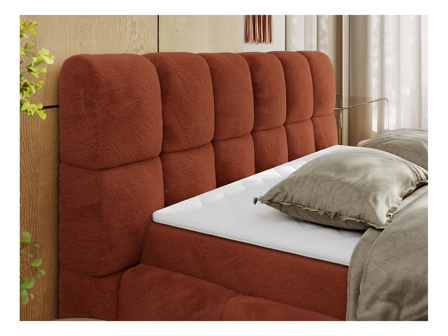 Boxspringbett NIRA - dekorativ kopfteil, Bettkästen und Multipocket-Matratze, Doppelbett für Schlafzimmer - 120x200 cm - H3 - Orange Plüsch