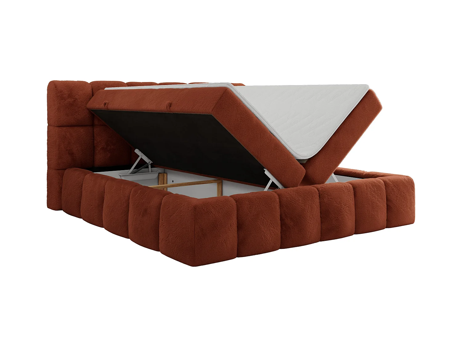 Boxspringbett NIRA - dekorativ kopfteil, Bettkästen und Multipocket-Matratze, Doppelbett für Schlafzimmer - 120x200 cm - H3 - Orange Plüsch