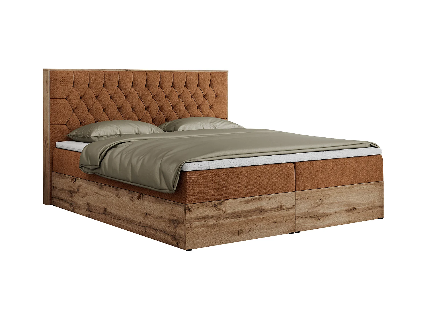Boxspringbett AMORE - Bett mit Multipocket-Matratze, gesteppte Kopfstütze, Doppelbett für Schlafzimmer - 180x200 cm - H3 - Orange Strukture