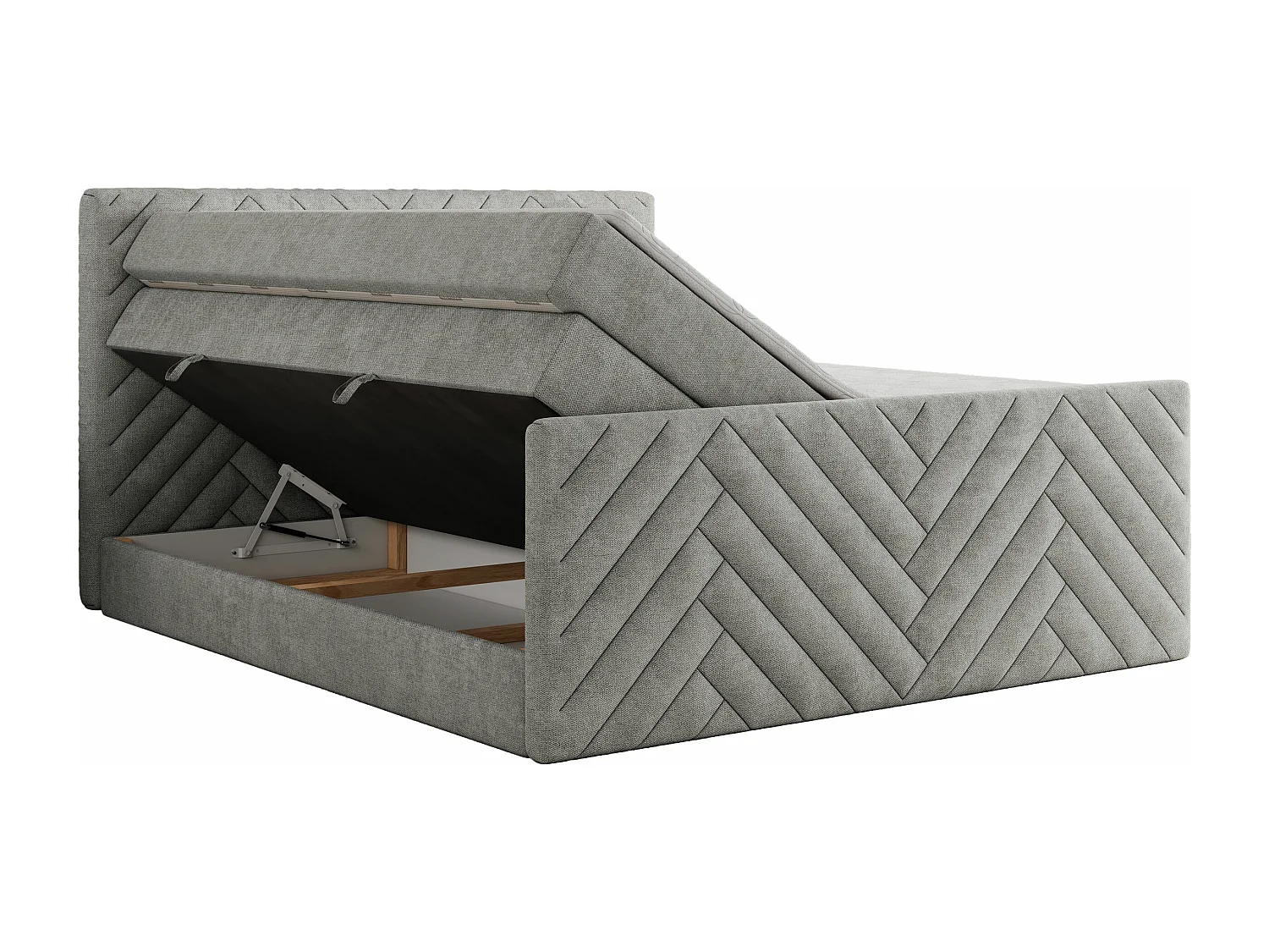 Boxspringbett PARIS KING DUO - dekorative Kopfstütze und Front, zwei Multipocket-Matratze mit Topper - 140x200 cm - H4 - Hellgrau Strukture