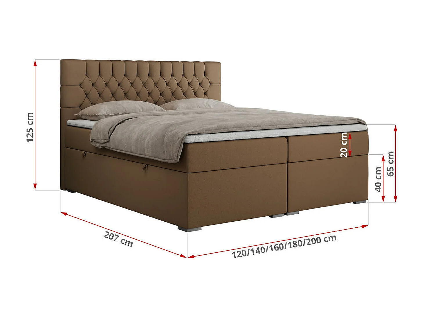 Boxspringbett PERA - gesteppte Kopfstütze, Multipocket-Matratze und Topper, Doppelbett mit Stauraum - 200x200 cm - H4 - Braun Kunstleder