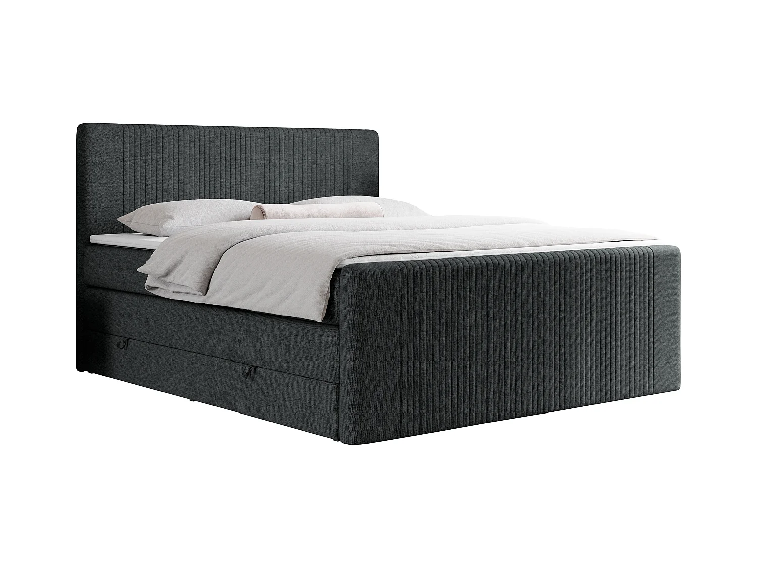 Boxspringbett DOREN KING - mit gesteppter Front und Kopfteil, zwei Multipocket-Matratzen und Topper, Doppelbett - 200x200 cm - H4 - Dunkelgrau Strukture