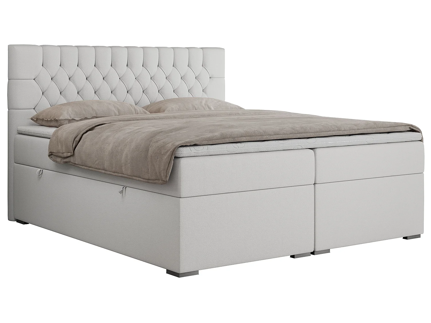 Boxspringbed met hoofdbord H4 + Topper T25 - Wit Kunstleer - 200x200 - PERA