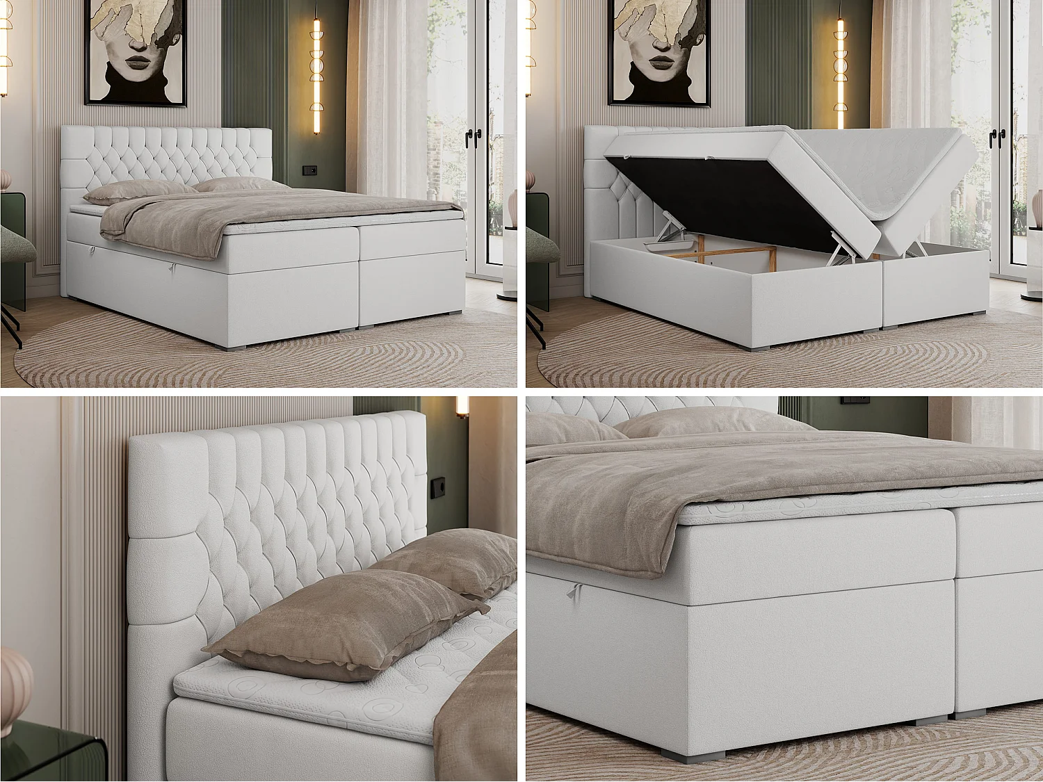 Boxspringbed met hoofdbord H4 + Topper T25 - Wit Kunstleer - 200x200 - PERA