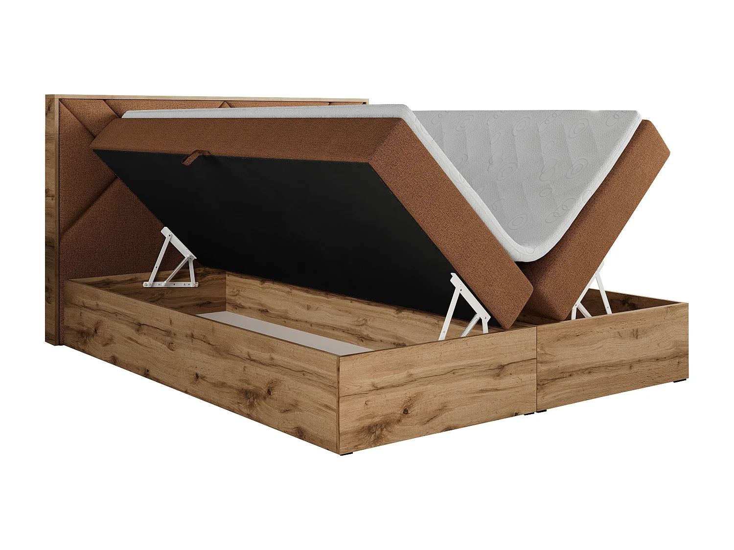 Boxspringbett GUNAR - gepolster kopfteil, Doppelbett mit Multipocket-Matratze, zwei Bettkästen - 160x200 cm - H3 - Orange Strukture