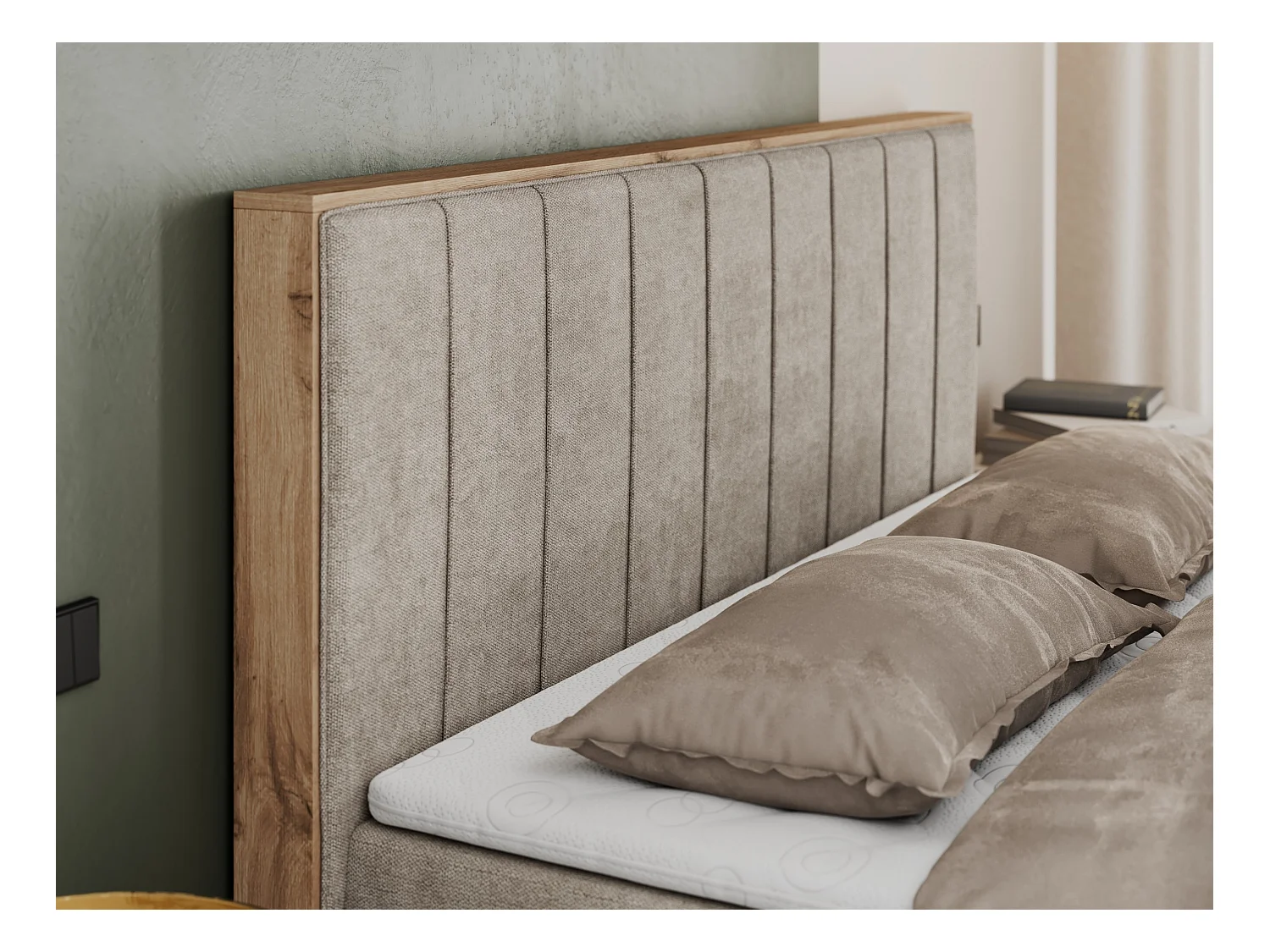 Boxspringbett BELLISSIMO - mit gestepptem Kopfteil, Polsterbett mit zwei Bettkästen, Multipocket-Matratze - 160x200 cm - H3 - Beige Strukture