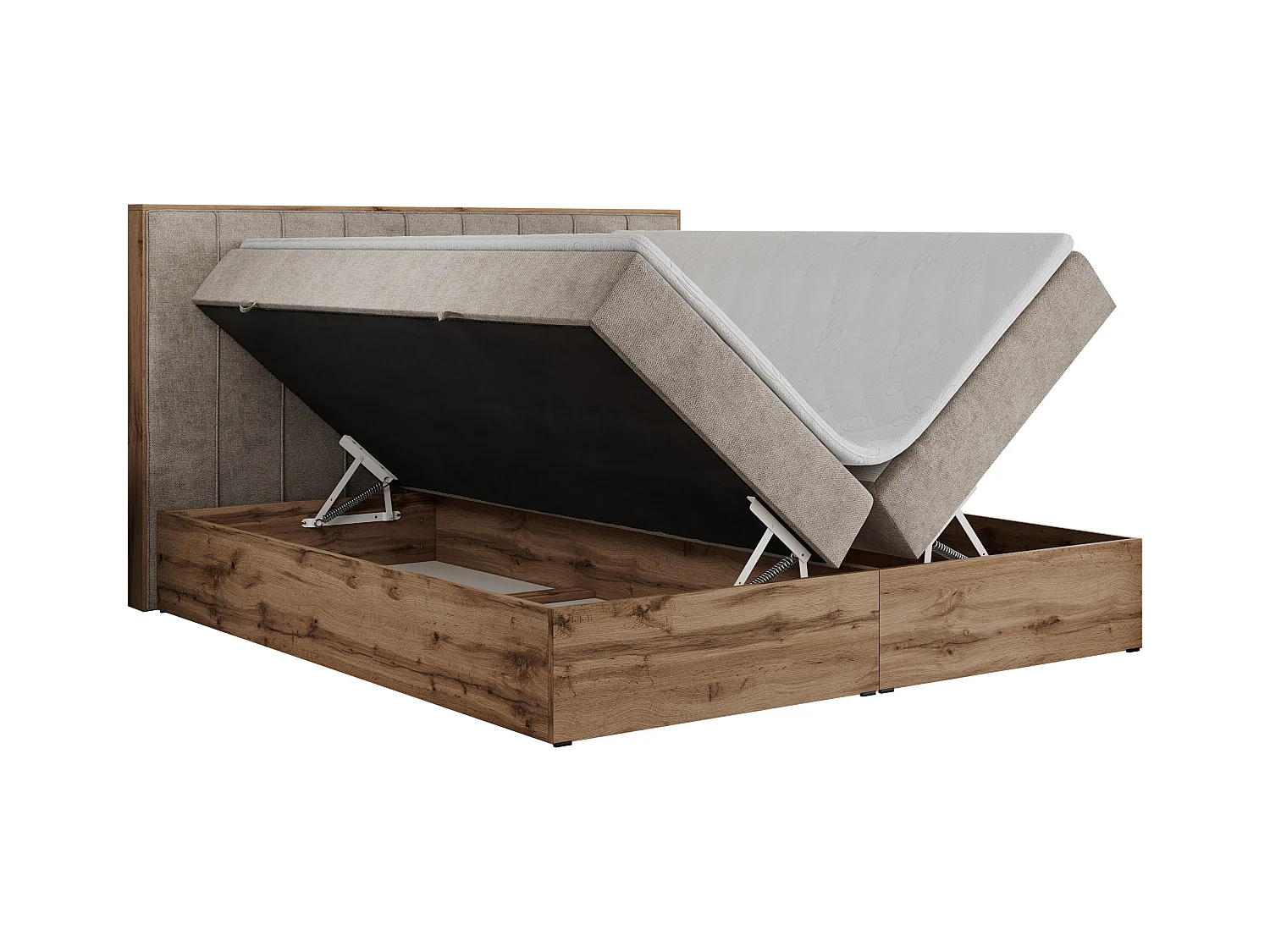 Boxspringbett BELLISSIMO - mit gestepptem Kopfteil, Polsterbett mit zwei Bettkästen, Multipocket-Matratze - 160x200 cm - H3 - Beige Strukture