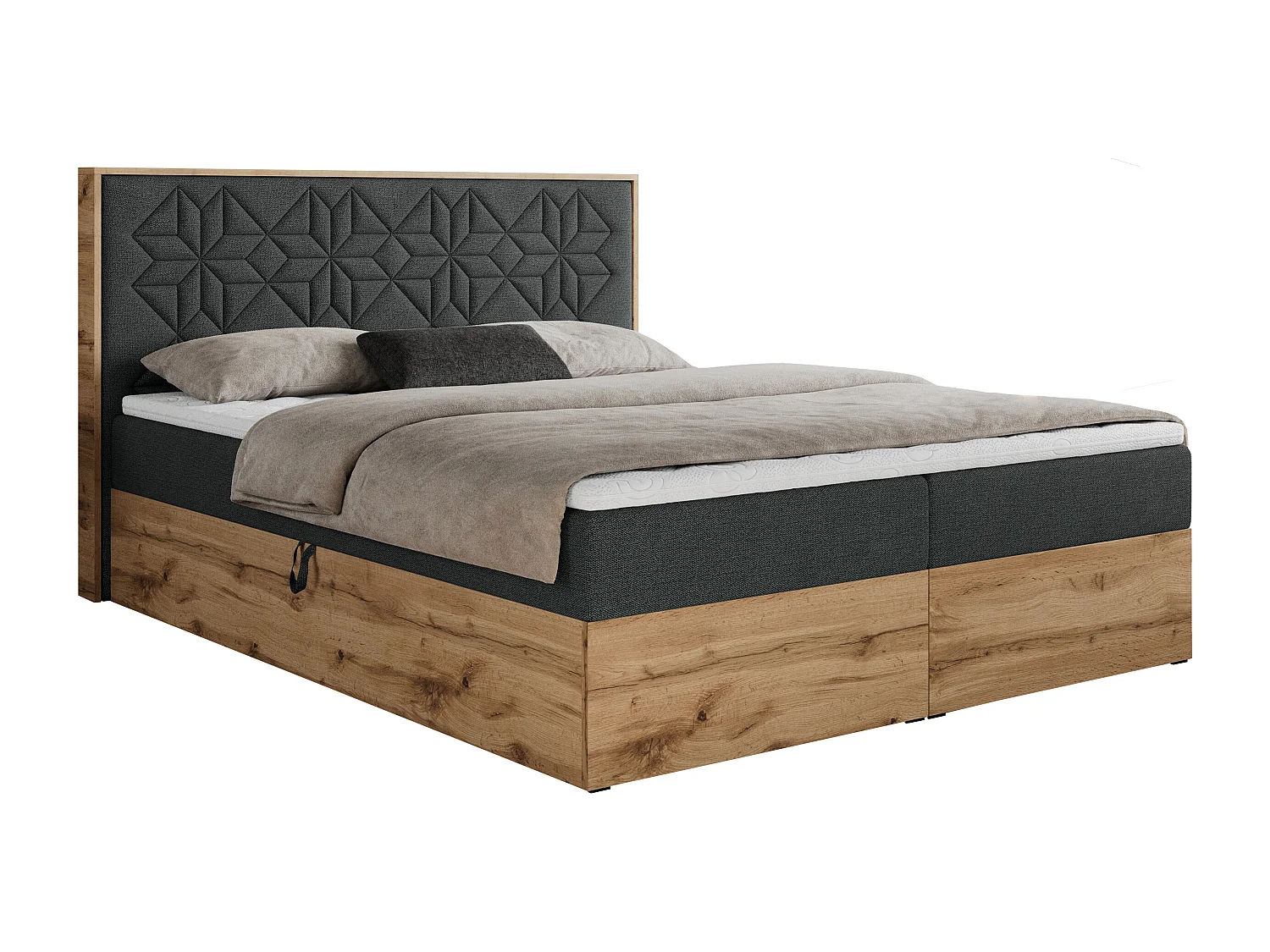 Boxspringbett NESSI - mit hoher Kopfstütze, Multipocket-Matratze und Topper, Doppelbett mit Bettkästen - 140x200 cm - H4 - Dunkelgrau Strukture