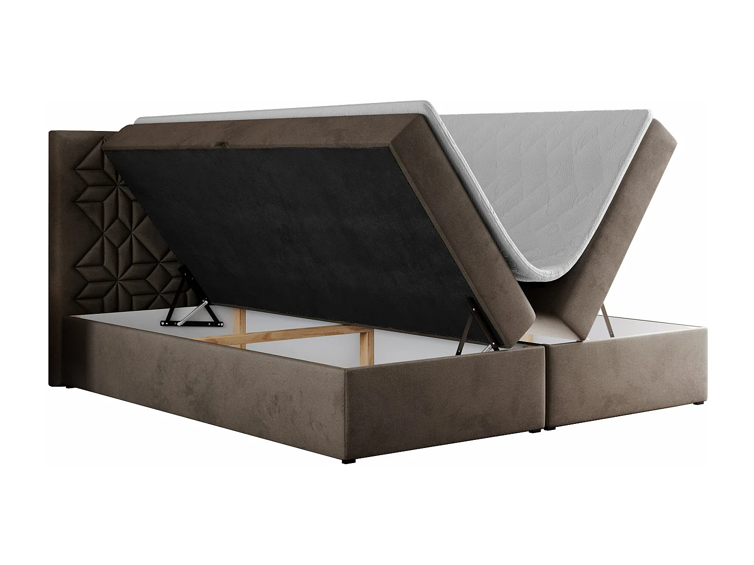 Boxspringbett LEILA - gestepptes Kopfteil,  7 Härtezonen Multipocket-Matratzen, Doppelbett mit Bettkästen - 140x200 cm - H4 - Braun Velvet