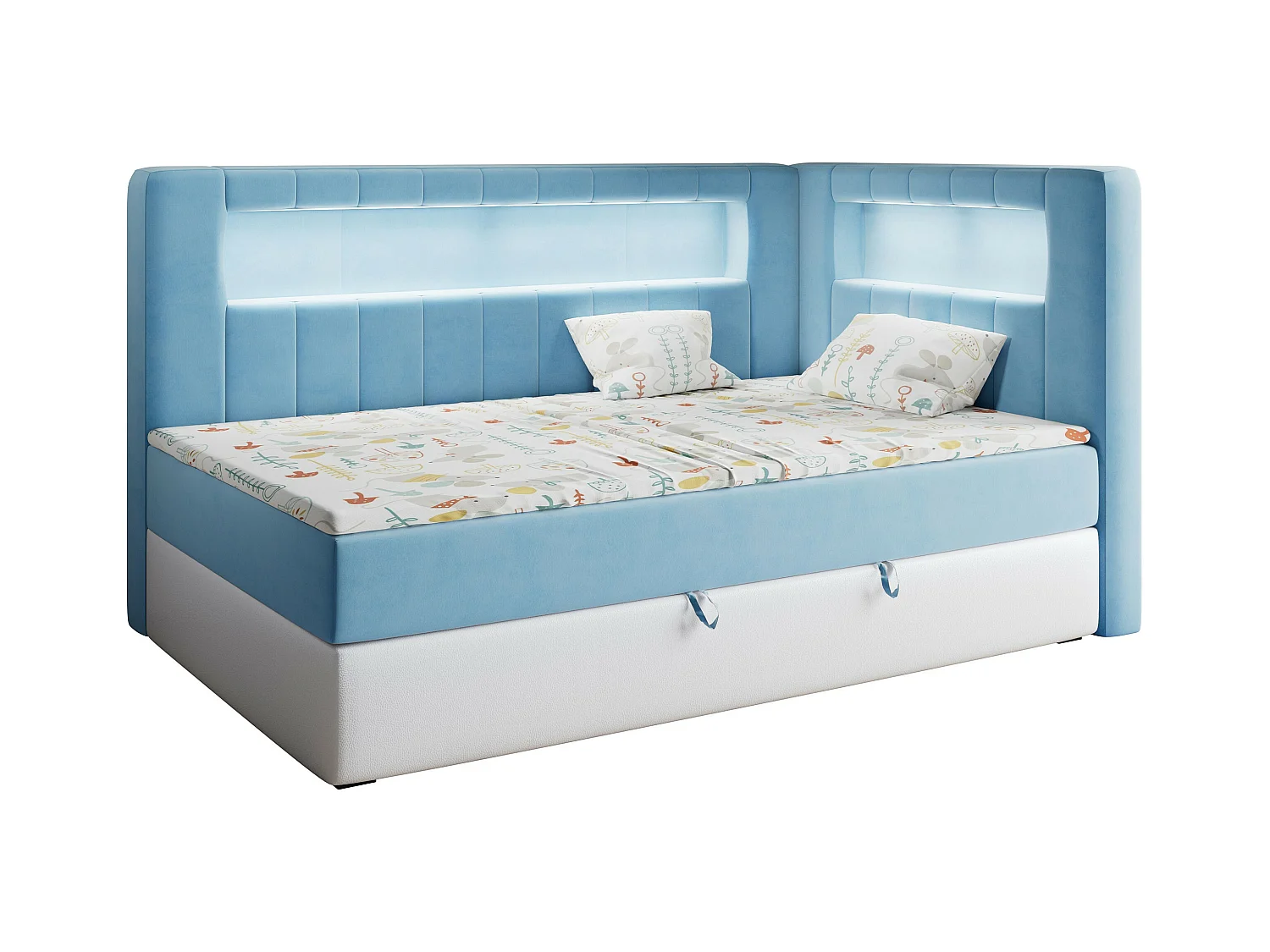 Kinderbett JUNIOR GOLD 3 - Einzelbett mit Matratze, LED-Beleuchtung, Bettkasten - 90x200 cm - Rechts Seite