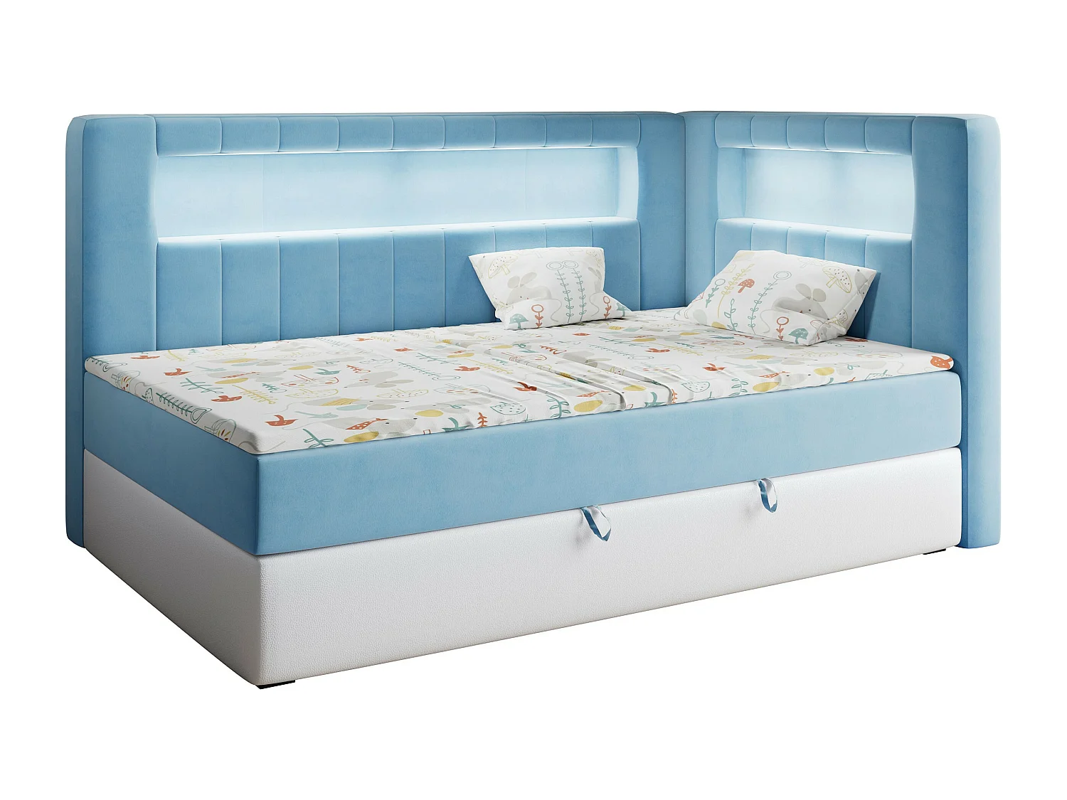 Kinderbett JUNIOR GOLD 3 - Einzelbett mit Matratze, LED-Beleuchtung, Bettkasten - 90x200 cm - Rechts Seite