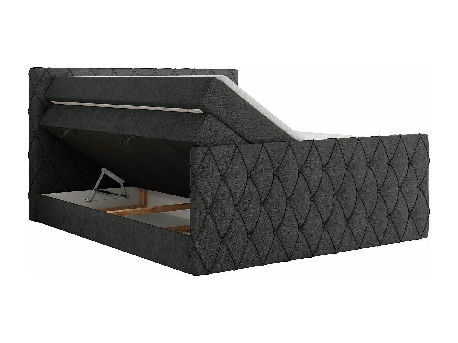 Boxspringbett MIREN KING DUO - für Schlafzimmer mit zwei Multipocket-Matratzen und Topper, gestepptes Kopfteil und Front  - 180x200 cm - H4 - Dunkelgrau Strukture
