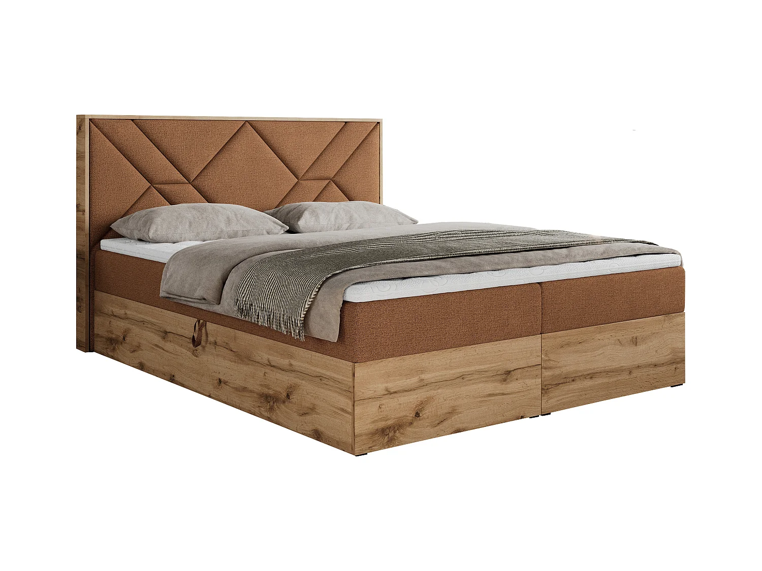 Boxspringbett GUNAR - gepolster kopfteil, Doppelbett mit Multipocket-Matratze, zwei Bettkästen - 140x200 cm - H3 - Orange Strukture