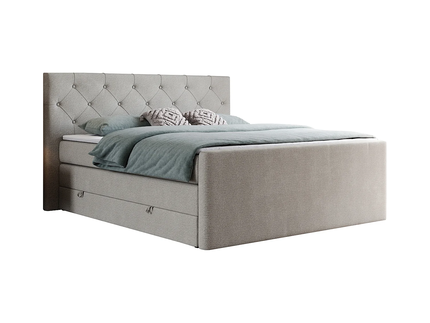 Boxspringbett VELEN KING - Doppelbett mit gestepptem Kopfteil, zwei Multipocket-Matratzen, Polsterbett mit Kopfstütze - 120x200 cm - H4 - Beige Strukture