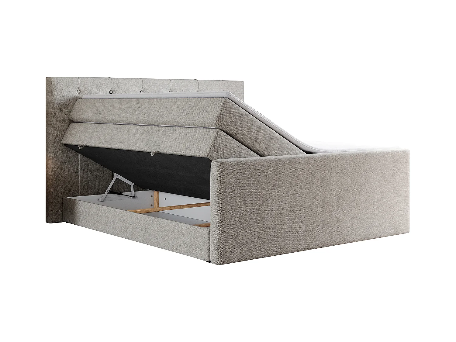 Boxspringbett VELEN KING - Doppelbett mit gestepptem Kopfteil, zwei Multipocket-Matratzen, Polsterbett mit Kopfstütze - 120x200 cm - H4 - Beige Strukture