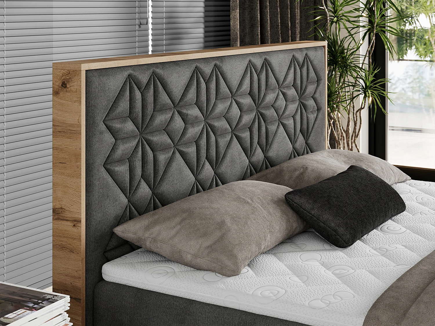 Boxspringbett NESSI - mit hoher Kopfstütze, Multipocket-Matratze und Topper, Doppelbett mit Bettkästen - 180x200 cm - H3 - Dunkelgrau Velvet