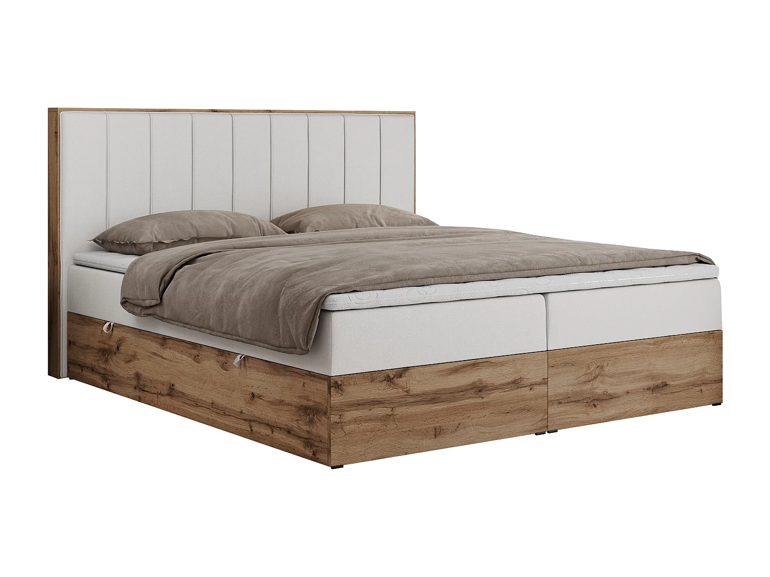 Boxspringbett BELLISSIMO - mit gestepptem Kopfteil, Polsterbett mit zwei Bettkästen, Multipocket-Matratze - 180x200 cm - H3 - Weiß Kunstleder