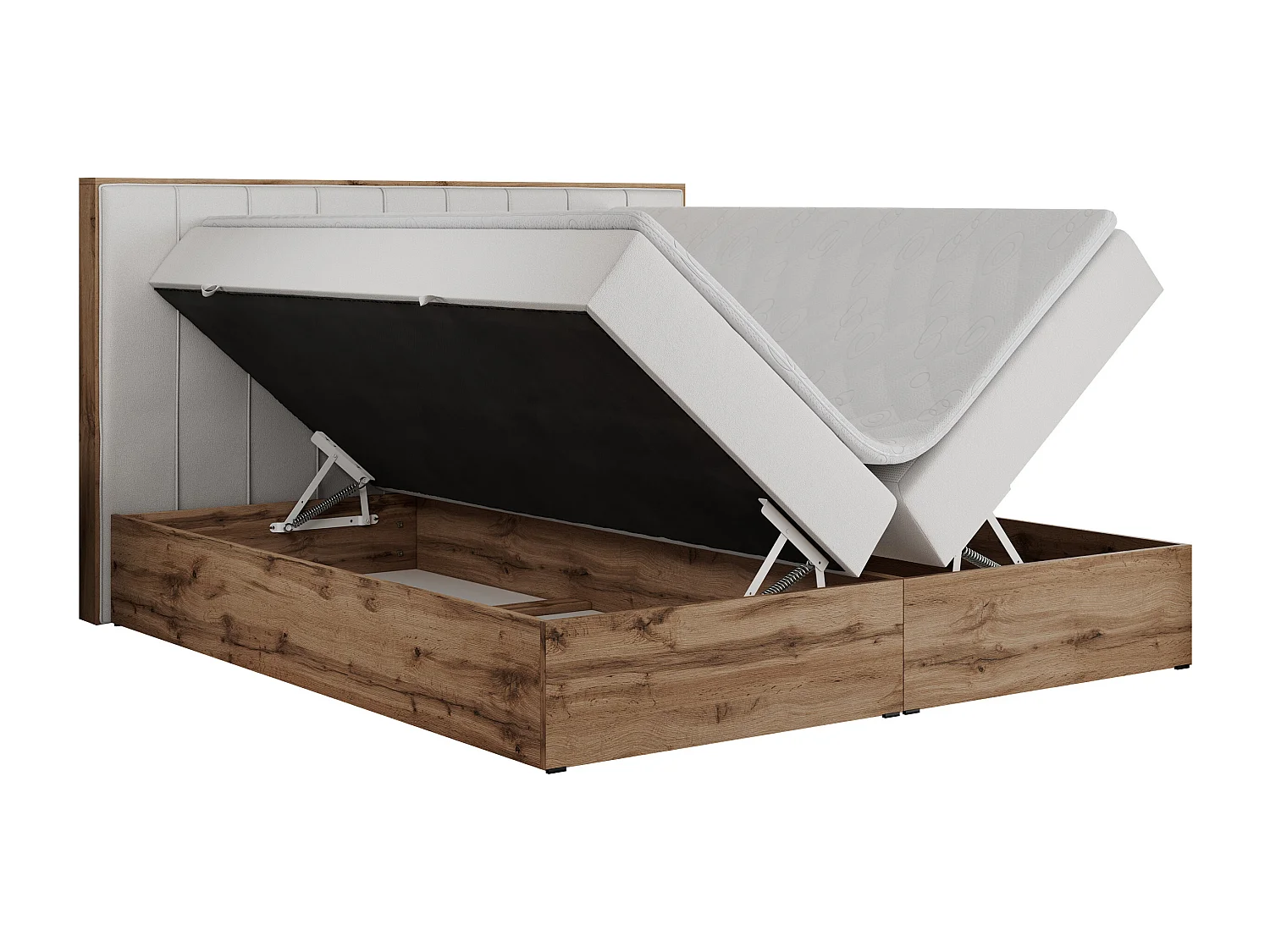 Boxspringbett BELLISSIMO - mit gestepptem Kopfteil, Polsterbett mit zwei Bettkästen, Multipocket-Matratze - 180x200 cm - H3 - Weiß Kunstleder