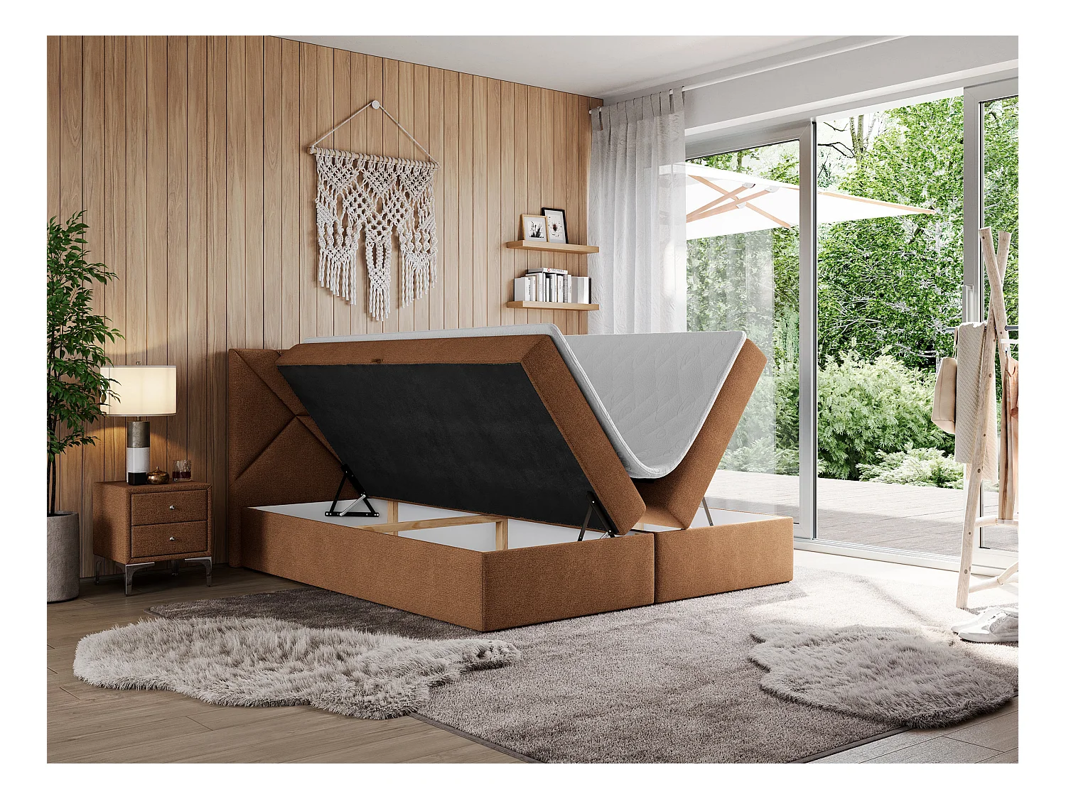 Boxspringbett NEOMI - dekorativem Kopfteil, Polsterbett mit Multipocket-Matratzen, zwei Bettkästen - 160x200 cm - H4 - Hellgrau Strukture