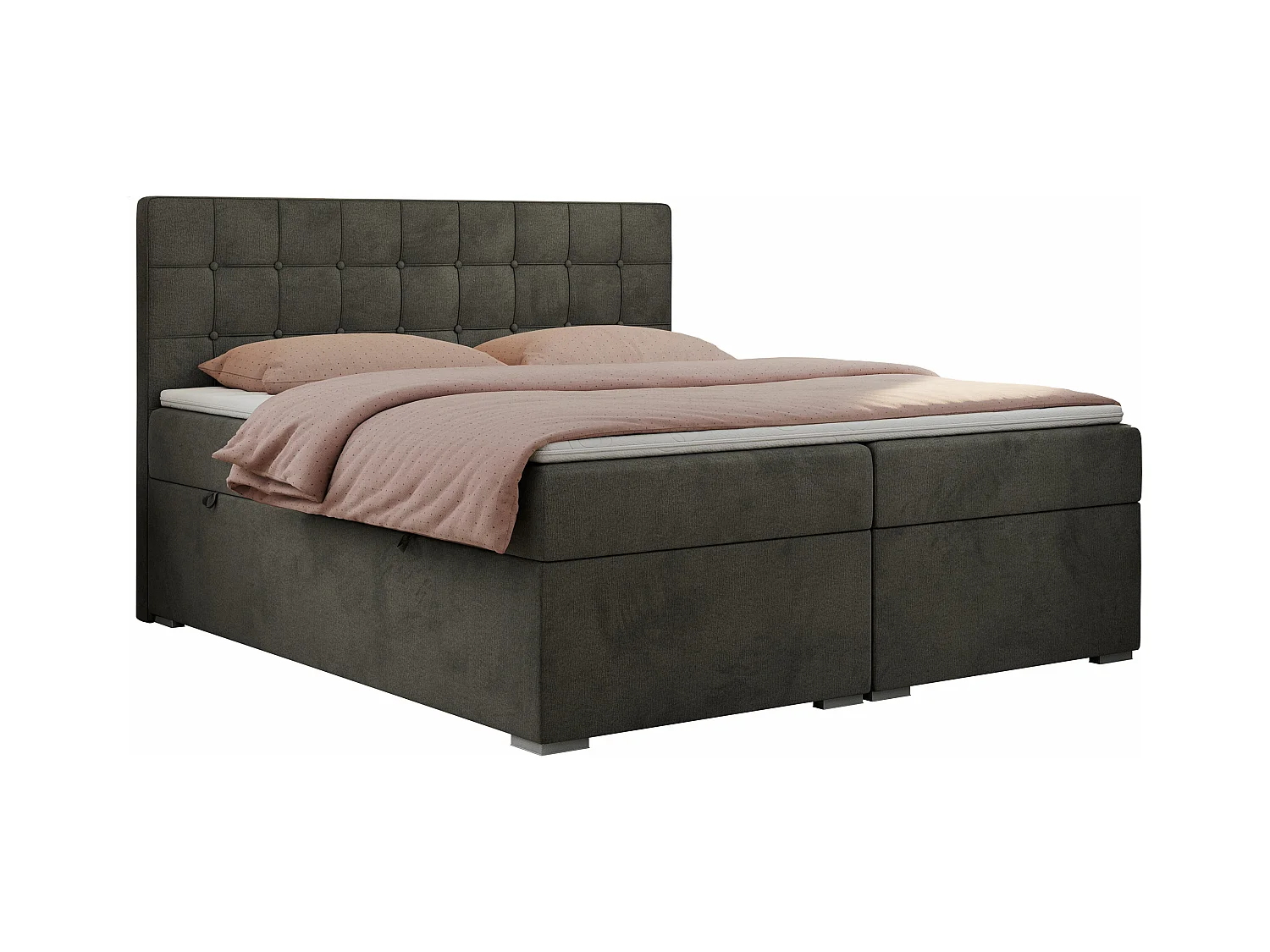 Boxspringbett CARMEN - Polsterbett mit zwei Bettkästen, gesteppte Kopfstütze, Multipocket-Matratze - 160x200 cm - H3 - Dunkelgrau Velvet