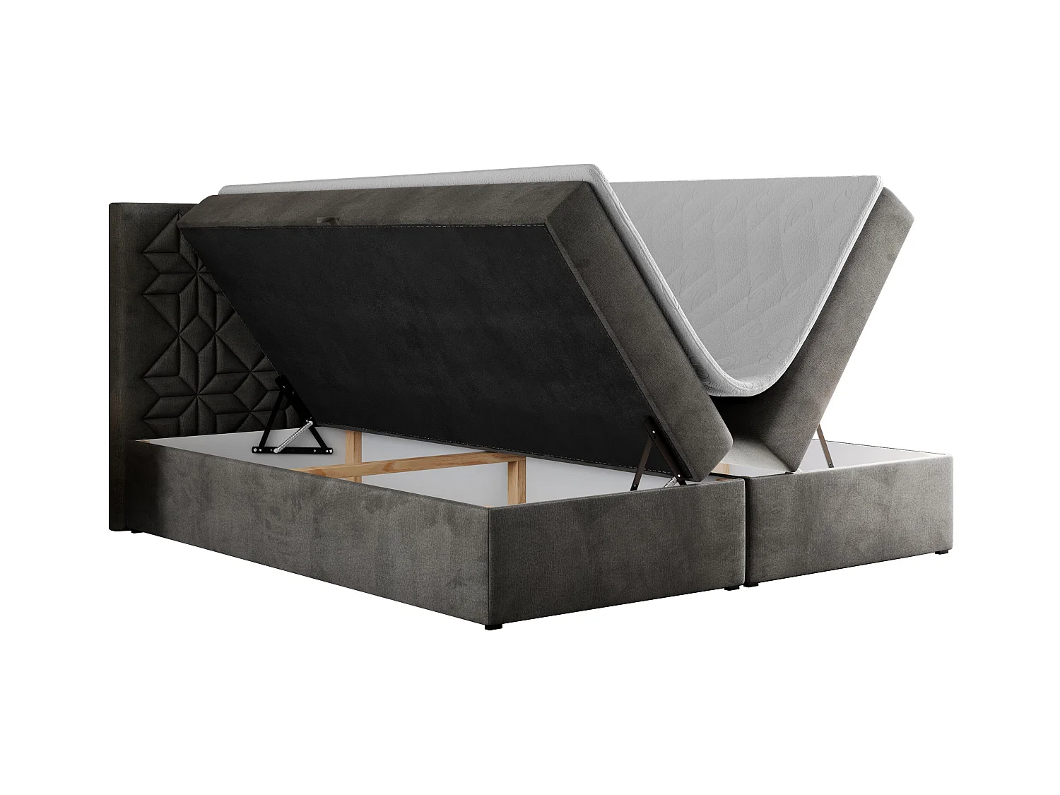 Boxspringbett LEILA - gestepptes Kopfteil,  7 Härtezonen Multipocket-Matratzen, Doppelbett mit Bettkästen - 140x200 cm - H3 - Dunkelgrau Velvet