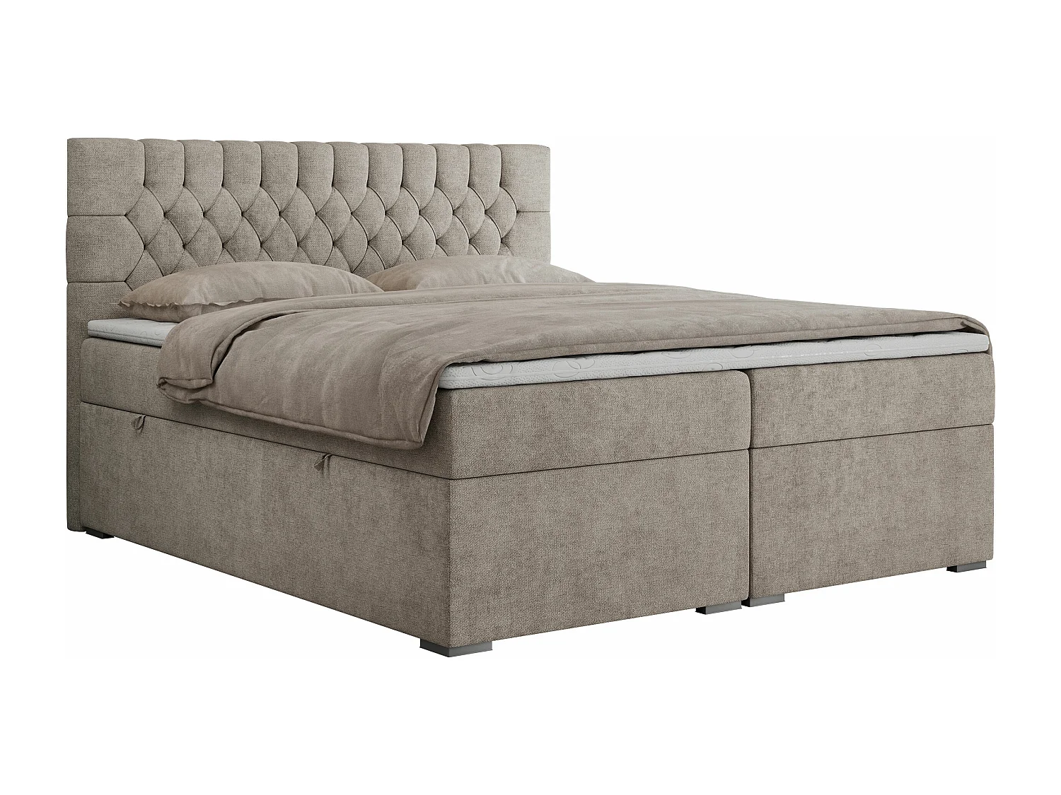 Boxspringbett PERA - gesteppte Kopfstütze, Multipocket-Matratze und Topper, Doppelbett mit Stauraum - 120x200 cm - H3 - Beige Strukture