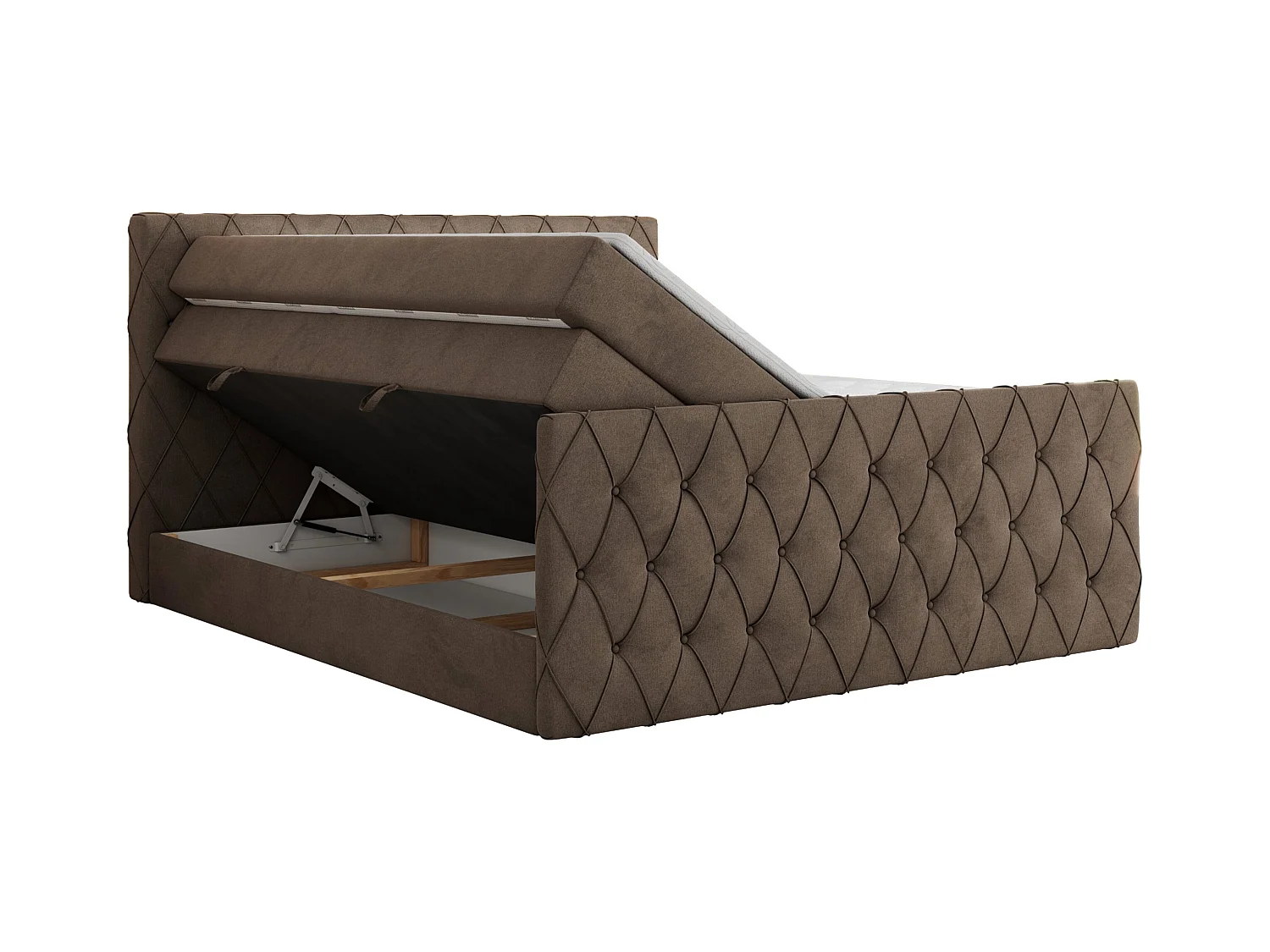 Boxspringbett MIREN KING DUO - für Schlafzimmer mit zwei Multipocket-Matratzen und Topper, gestepptes Kopfteil und Front  - 140x200 cm - H3 - Braun Velvet