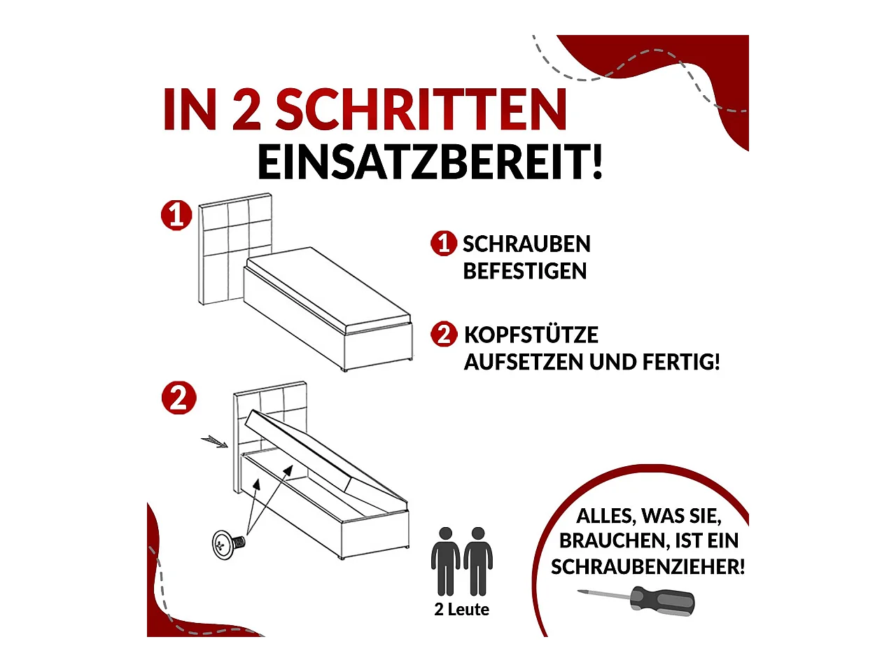 Boxspringbett PERA - Einzelbett mit Kopfstütze, Polsterbett, Multipocket-Matratze, genähtes Kopfteil - 90x200 cm - H3 - Schwarz Kunstleder - Links Seite
