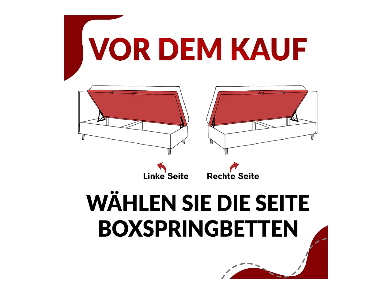 Boxspringbett PERA - Einzelbett mit Kopfstütze, Polsterbett, Multipocket-Matratze, genähtes Kopfteil - 90x200 cm - H3 - Schwarz Kunstleder - Links Seite