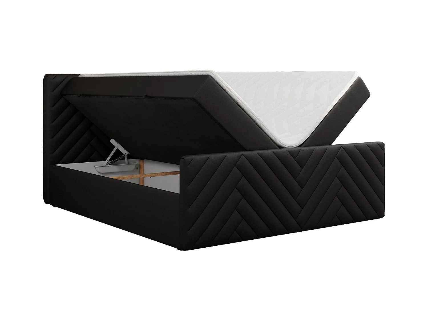 Boxspringbett PARIS DUO - Polsterbett mit genähtem Kopfteil und Frontplatte, Doppelbett, zwei Bettkästen - 160x200 cm - H4 - Schwarz Kunstleder