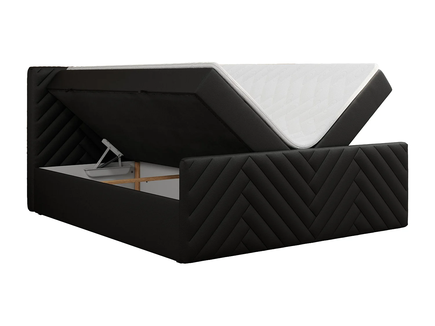 Boxspringbett PARIS DUO - Polsterbett mit genähtem Kopfteil und Frontplatte, Doppelbett, zwei Bettkästen - 160x200 cm - H4 - Schwarz Kunstleder