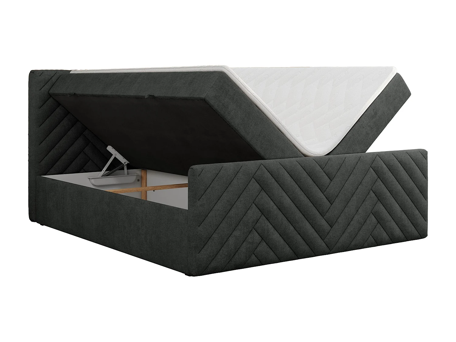 Boxspringbett PARIS DUO - Polsterbett mit genähtem Kopfteil und Frontplatte, Doppelbett, zwei Bettkästen - 140x200 cm - H4 - Dunkelgrau Strukture