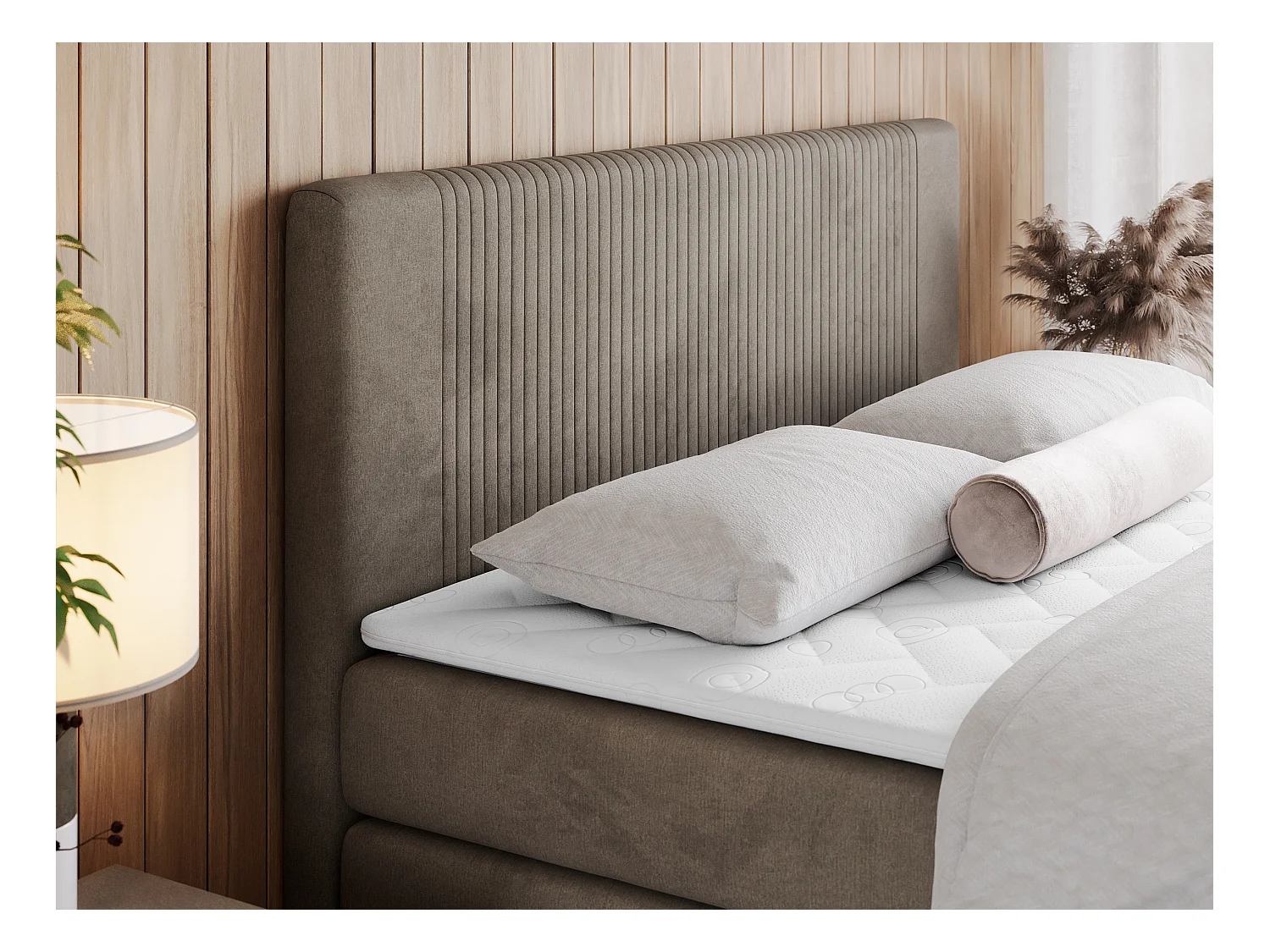 Boxspringbett DOREN KING - mit gesteppter Front und Kopfteil, zwei Multipocket-Matratzen und Topper, Doppelbett - 140x200 cm - H4 - Braun Velvet