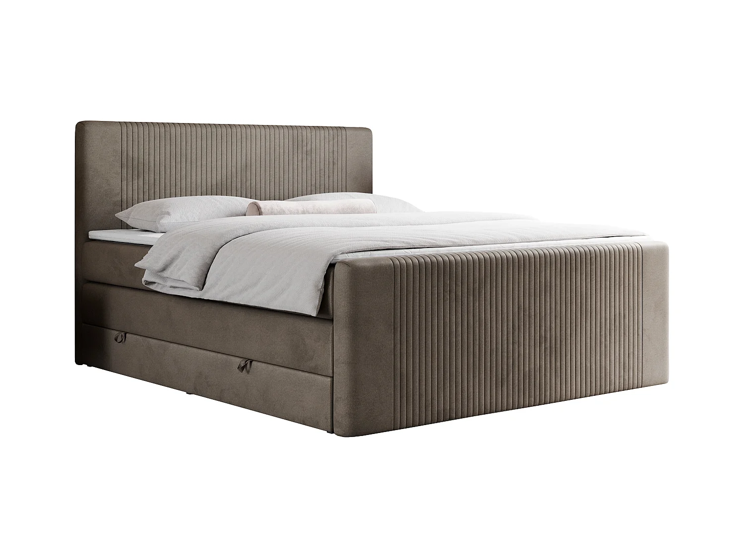 Boxspringbett DOREN KING - mit gesteppter Front und Kopfteil, zwei Multipocket-Matratzen und Topper, Doppelbett - 140x200 cm - H4 - Braun Velvet