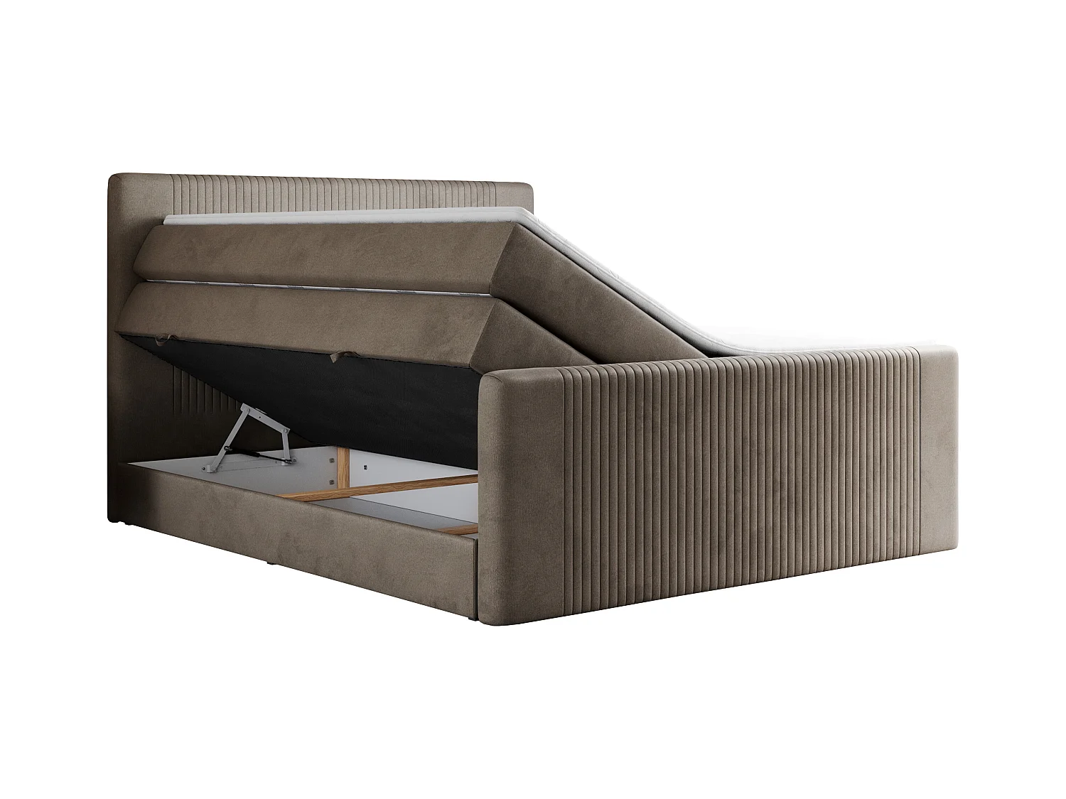 Boxspringbett DOREN KING - mit gesteppter Front und Kopfteil, zwei Multipocket-Matratzen und Topper, Doppelbett - 140x200 cm - H4 - Braun Velvet