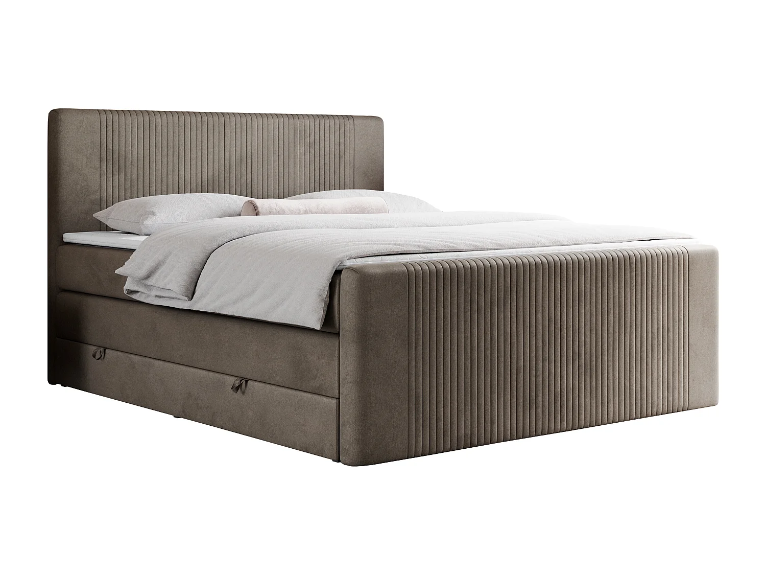 Boxspringbett DOREN KING - mit gesteppter Front und Kopfteil, zwei Multipocket-Matratzen und Topper, Doppelbett - 140x200 cm - H4 - Braun Velvet