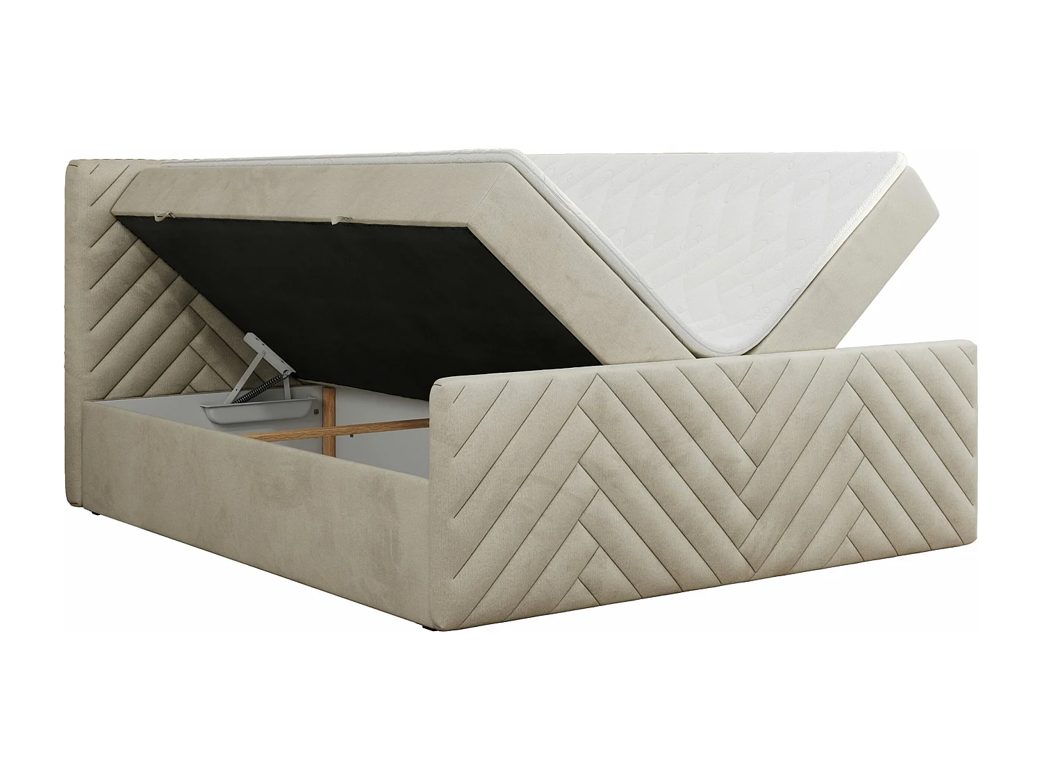 Boxspringbett PARIS DUO - Polsterbett mit genähtem Kopfteil und Frontplatte, Doppelbett, zwei Bettkästen - 200x200 cm - H3 - Beige Velvet