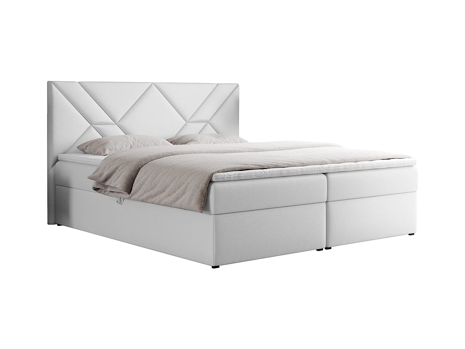 Boxspringbett NEOMI - dekorativem Kopfteil, Polsterbett mit Multipocket-Matratzen, zwei Bettkästen - 200x200 cm - H3 - Hellgrau Strukture