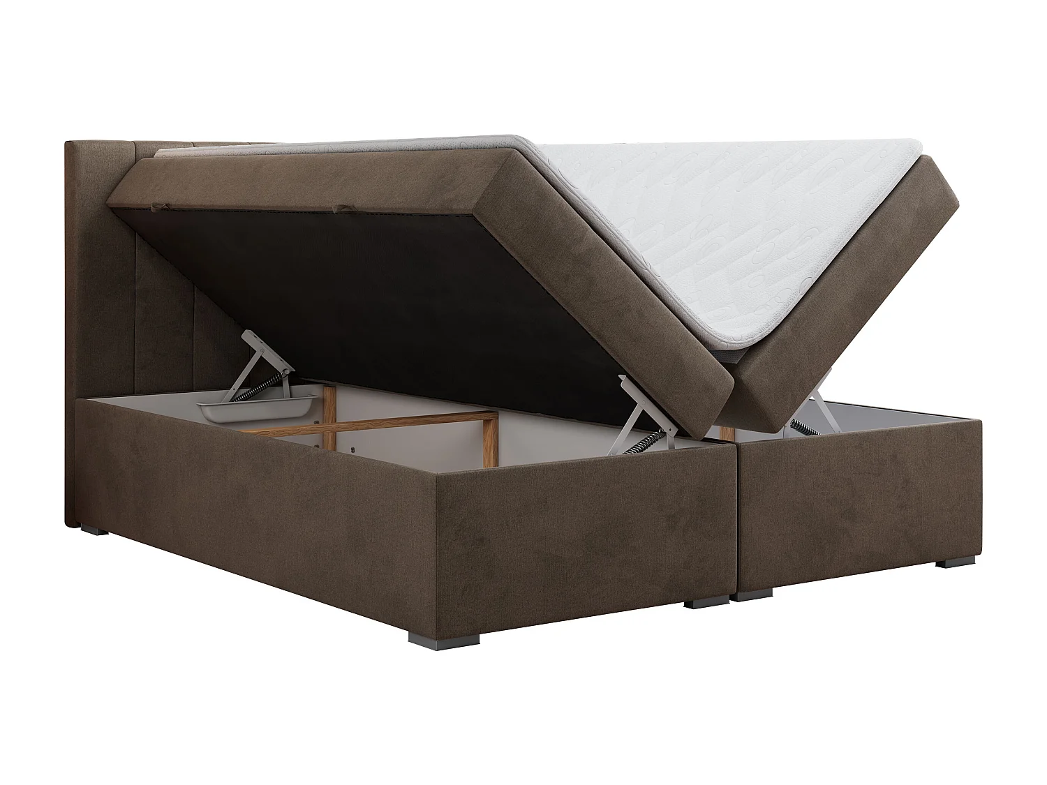 Boxspringbett LOPE - genähtes Kopfteil, Doppelbett mit Stauraum, Multipocket-Matratze, Topper - 160x200 cm - H3 - Braun Velvet