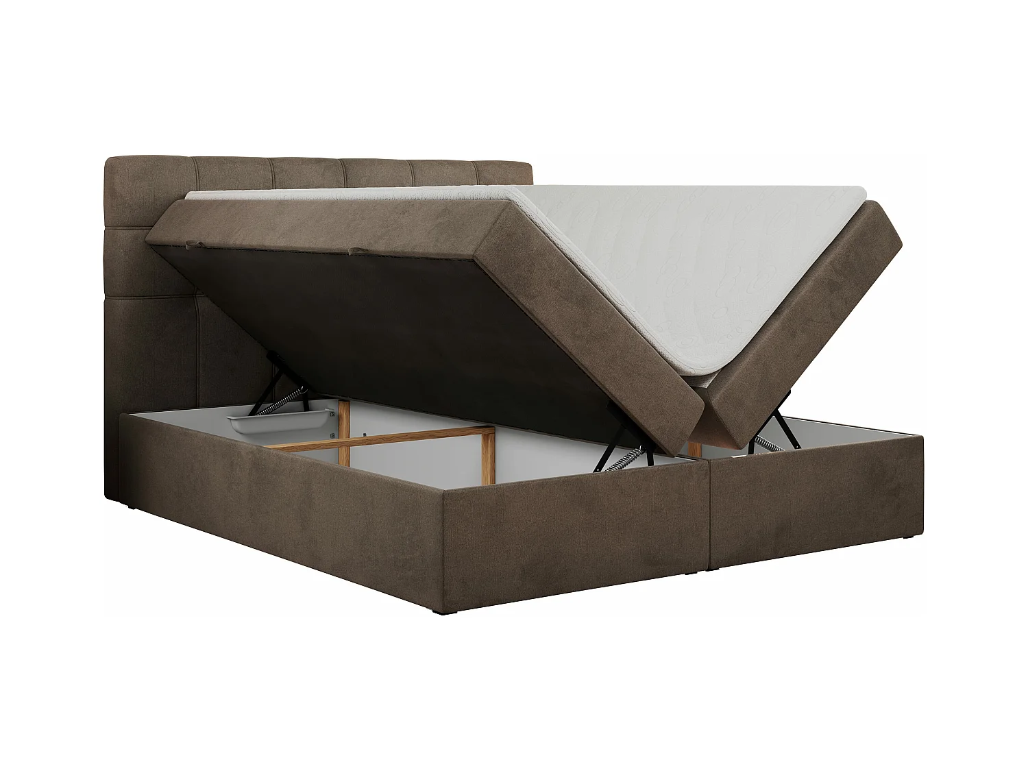 Boxspringbett ERNI - mit gestepptem Kopfteil, Polsterbett, Multipocket-Matratze und Topper, Bettkästen - 120x200 cm - H3 - Braun Velvet