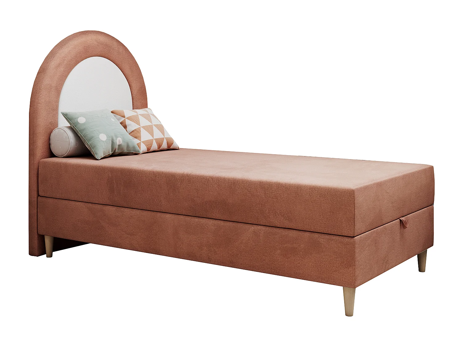 Kinderbett NEST - Boxspringbett für Kinder, mit hohem Kopfteil, Einzelbett mit Stauraum und Matratze - 90x180 cm - Orange Velvet