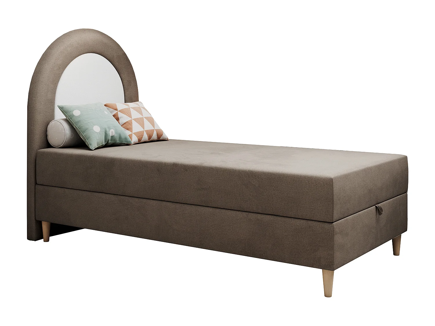 Kinderbett NEST - Boxspringbett für Kinder, mit hohem Kopfteil, Einzelbett mit Stauraum und Matratze - 90x180 cm - Braun Velvet