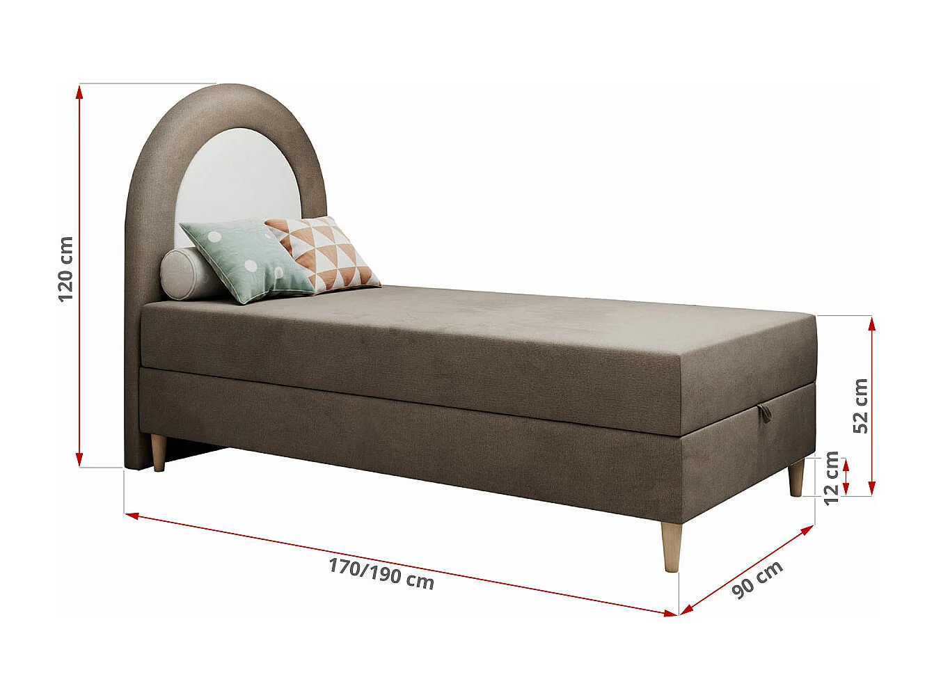 Kinderbett NEST - Boxspringbett für Kinder, mit hohem Kopfteil, Einzelbett mit Stauraum und Matratze - 90x180 cm - Braun Velvet