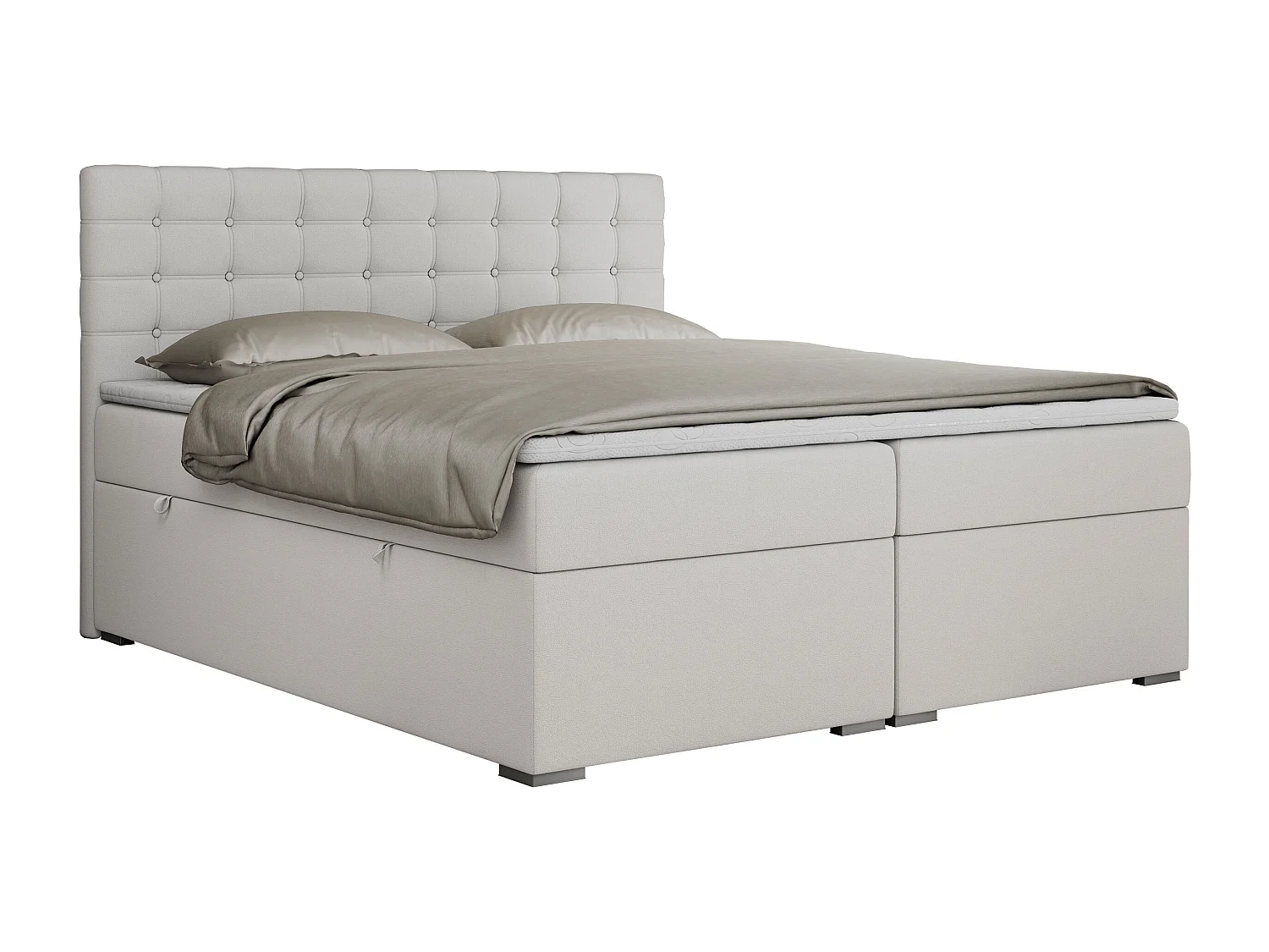 Boxspringbett SUSAN - mit gestepptem Kopfteil, zwei Bettkästen und Topper, gepolstertes Schlafzimmerbett - 120x200 cm - H4 - Weiß Kunstleder