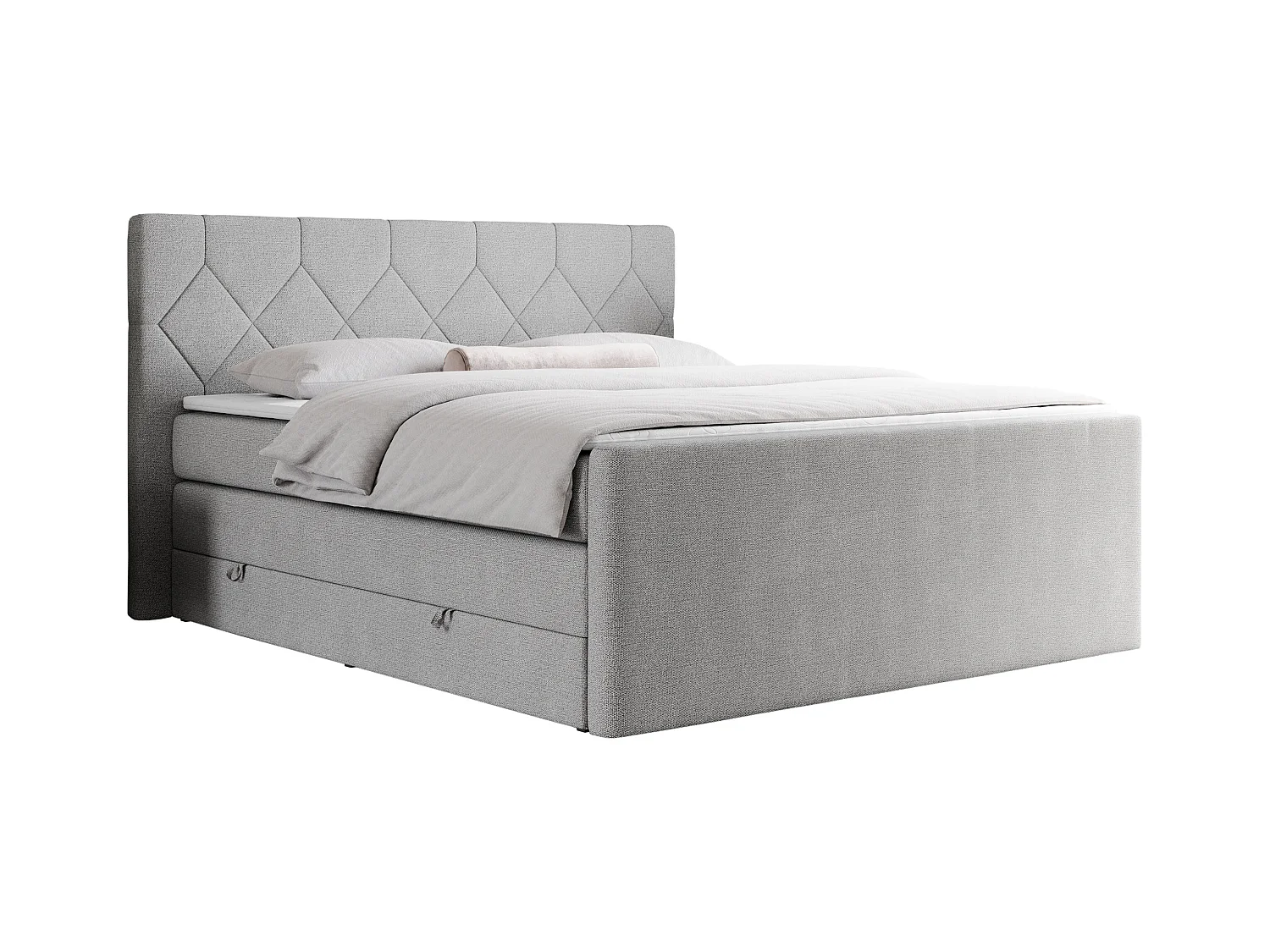 Boxspringbett EIGAR KING - Doppelbett mit genähtem Kopfteil, zwei Multipocket-Matratzen, Polsterbett für Schlafzimmer - 120x200 cm - H4 - Hellgrau Strukture