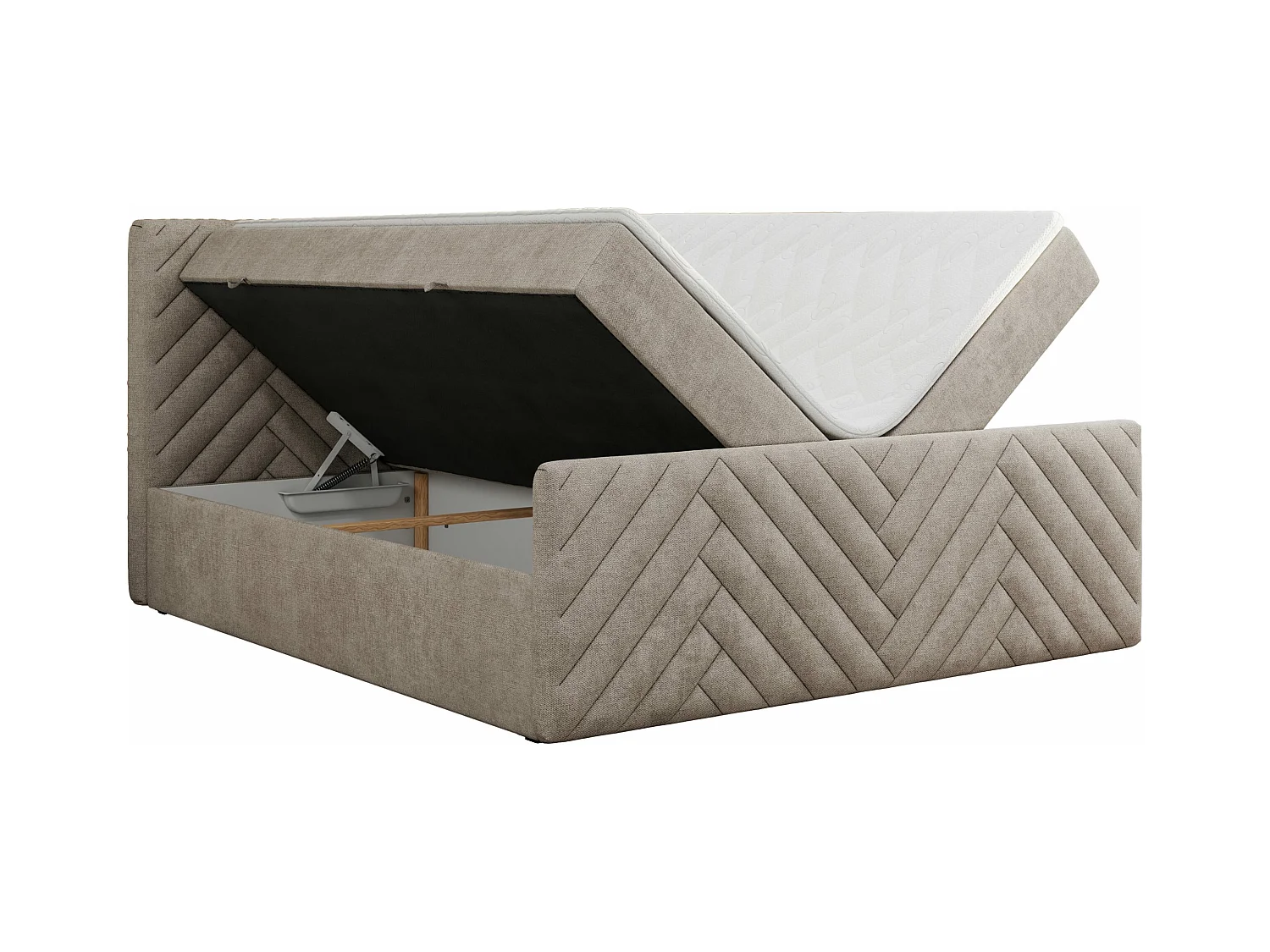 Boxspringbett PARIS DUO - Polsterbett mit genähtem Kopfteil und Frontplatte, Doppelbett, zwei Bettkästen - 160x200 cm - H3 - Beige Strukture