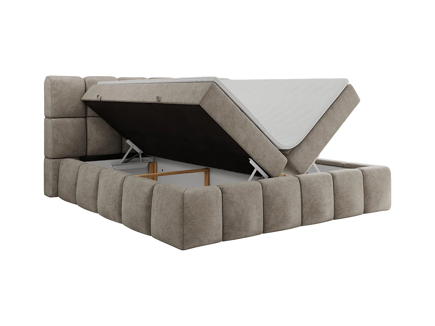 Boxspringbett NIRA - dekorativ kopfteil, Bettkästen und Multipocket-Matratze, Doppelbett für Schlafzimmer - 200x200 cm - H3 - Beige Strukture