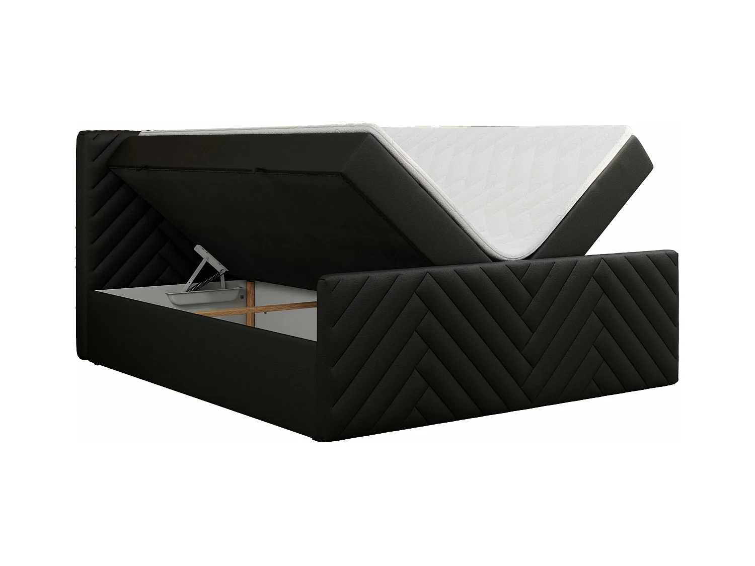 Boxspringbett PARIS DUO - Polsterbett mit genähtem Kopfteil und Frontplatte, Doppelbett, zwei Bettkästen - 140x200 cm - H4 - Schwarz Kunstleder