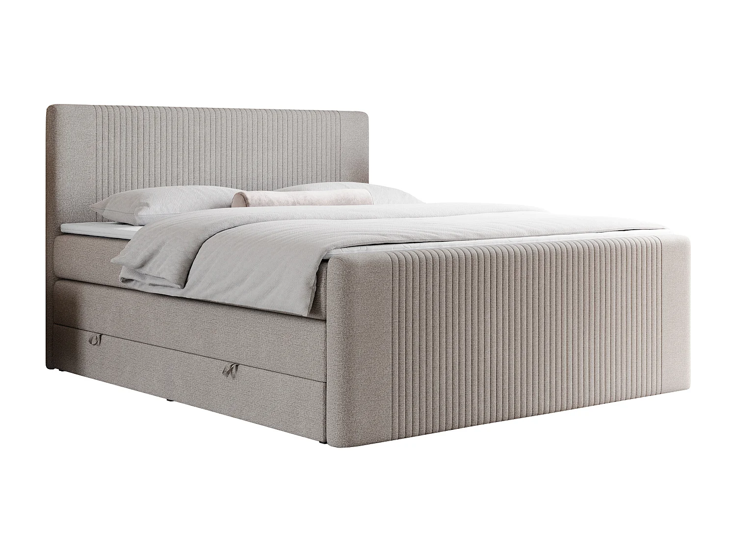 Boxspringbett DOREN KING - mit gesteppter Front und Kopfteil, zwei Multipocket-Matratzen und Topper, Doppelbett - 200x200 cm - H3 - Beige Strukture