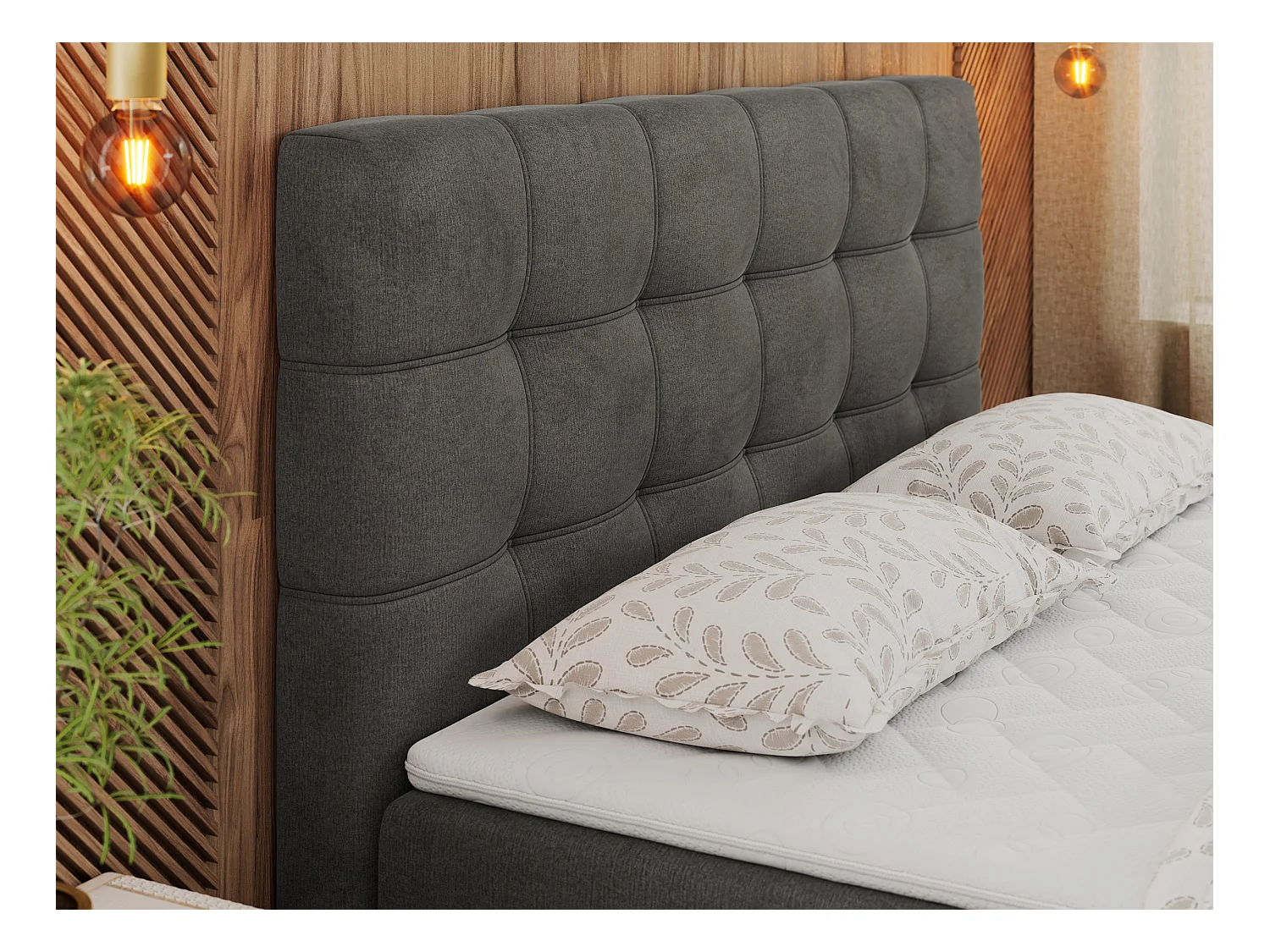 Boxspringbett ERNI - mit gestepptem Kopfteil, Polsterbett, Multipocket-Matratze und Topper, Bettkästen - 160x200 cm - H3 - Dunkelgrau Velvet